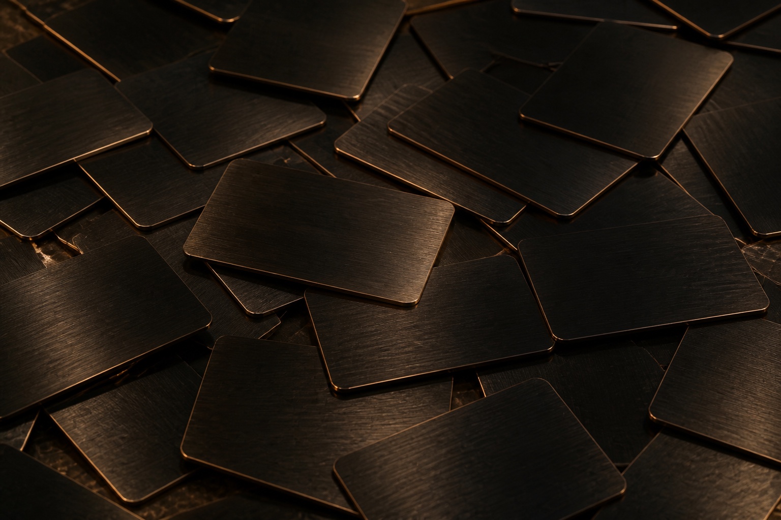 A field of unmarked black metal cards